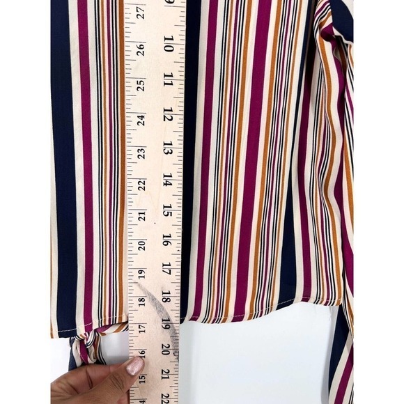 Hiatus Multicolor Button Front Striped Blouse Long Sleeve Tie Hem Womens Medium - Picture 4 of 8
